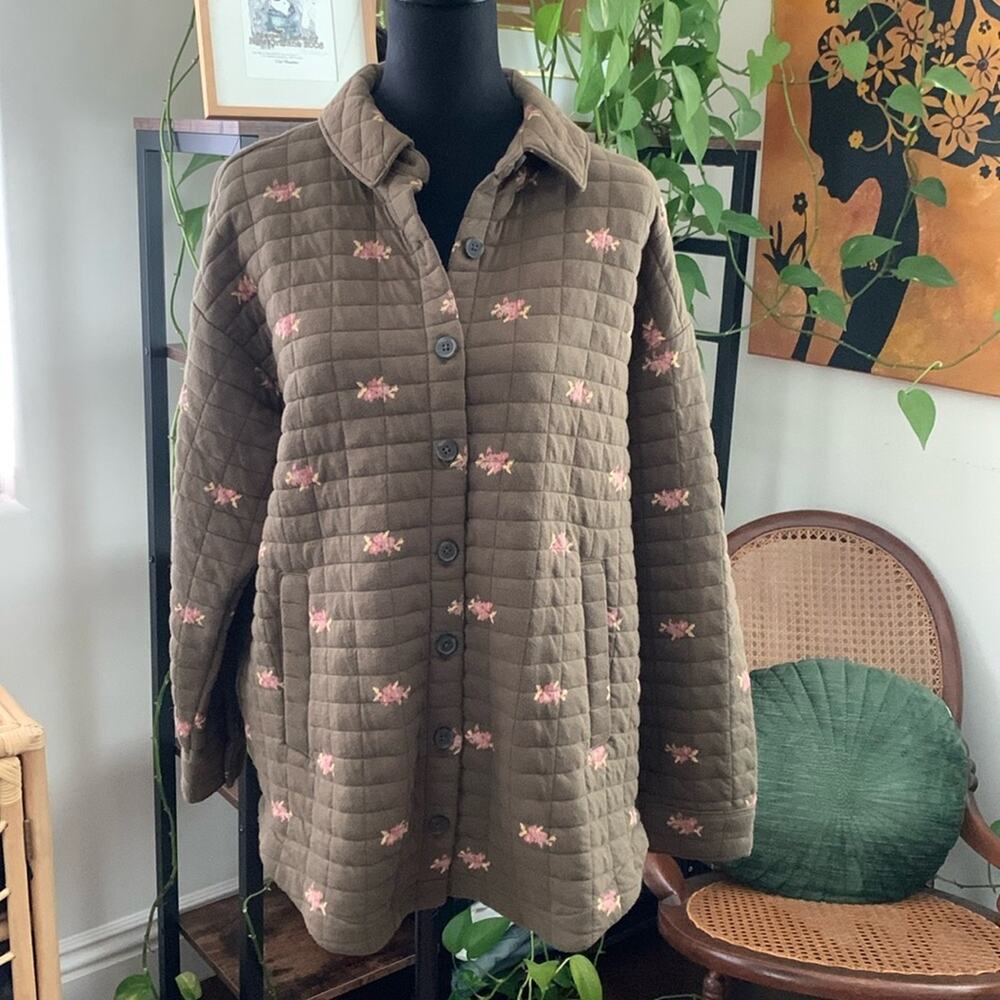 Madewell Weathered Grove Floral Quilted Preppy Boho Cottage Button Up Shacket